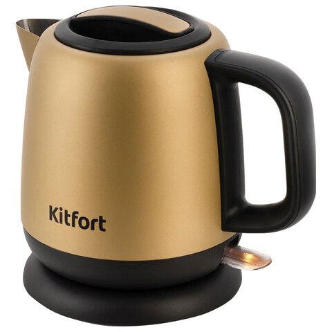 Чайник KITFORT КТ-6111, 1 л, 1630 Вт, закрытый нагревательный элемент, сталь, золотистый/черный