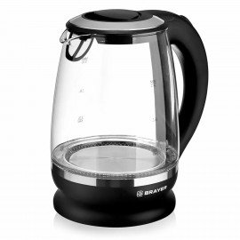 Чайник BRAYER BR1044BK, 2 л, 2200 Вт, закрытый нагревательный элемент, стекло, черный