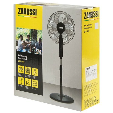 Вентилятор напольный, 3 режима, ZANUSSI ZFF-907, d=43 см, 45 Вт, черный, НС-1155711