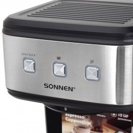 Кофеварка рожковая ручной капучинатор SONNEN CM8501, 1100 Вт, объем 1,5 л, 15 бар, 456335