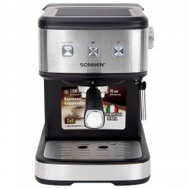 Кофеварка рожковая ручной капучинатор SONNEN CM8501, 1100 Вт, объем 1,5 л, 15 бар, 456335