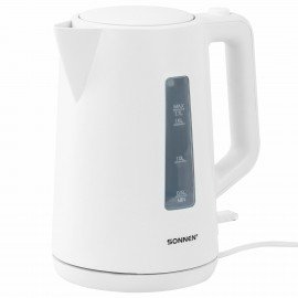 Чайник электрический SONNEN KT-1303, 1,7 л, 2200 Вт, пластик, белый, 456374