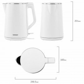Чайник электрический с двойными стенками SONNEN KT-4103, 1,5 л, 2200 Вт, белый, 456376