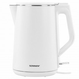 Чайник электрический с двойными стенками SONNEN KT-4103, 1,5 л, 2200 Вт, белый, 456376