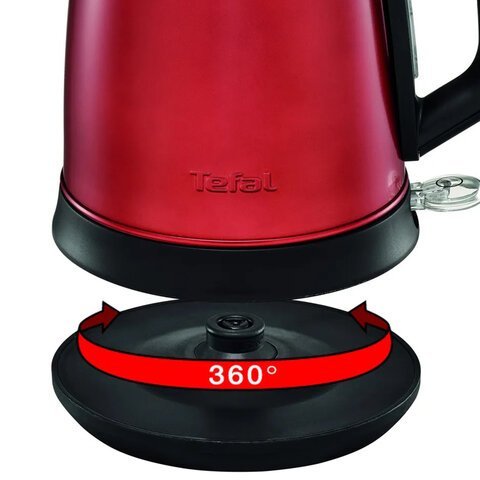 Чайник TEFAL KI270530, 1,7 л, 2400 Вт, закрытый нагревательный элемент, сталь, красный, 7211002431