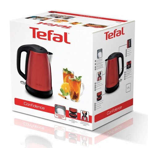 Чайник TEFAL KI270530, 1,7 л, 2400 Вт, закрытый нагревательный элемент, сталь, красный, 7211002431