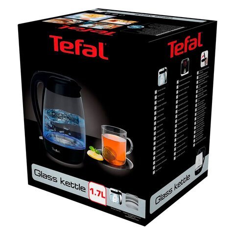 Чайник TEFAL KO450832, 1,7 л, 2400Вт, закрытый нагревательный элемент, стекло, черный