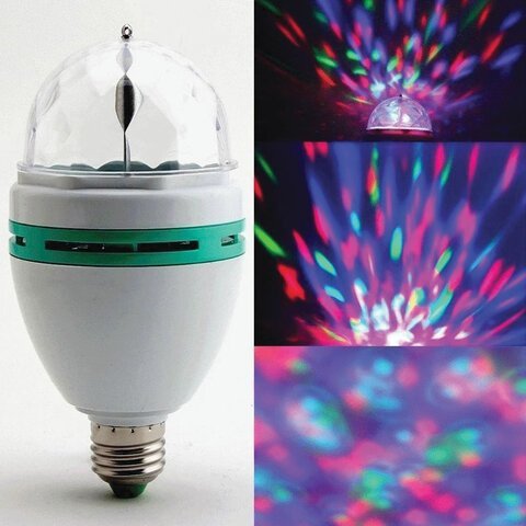 Светодиодная проекционная DISCO лампа ERGOLUX LED-A75DIS-3W-E27, вращение на 360 градусов, RGB, 14541