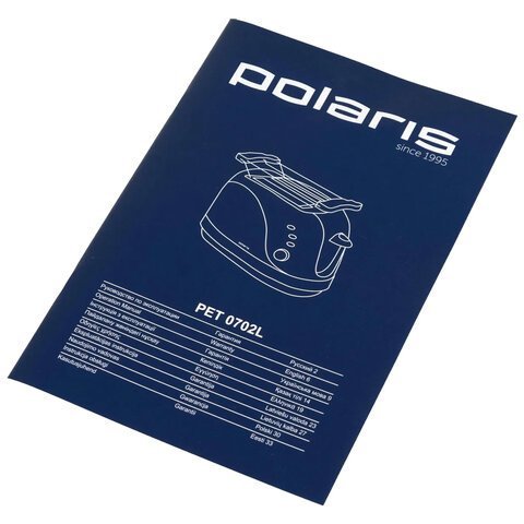 Тостер POLARIS PET 0702L, 750 Вт, 2 тоста, 6 режимов, механическое управление, пластик, белый, 03277