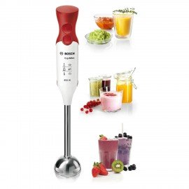 Блендер погружной BOSCH MSM64110, 450 Вт, 2 скорости, 1 насадка, стакан, белый/красный