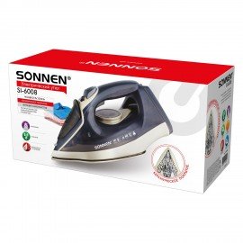 Утюг паровой SONNEN SI-6008, 2200 Вт, керамическое покрытие, антикапля, серебристый/золотой, 456998
