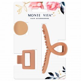 Крабы для волос НАБОР 3 шт, 4см/5см/11см, soft touch, коричневый MONTE VITA 457031