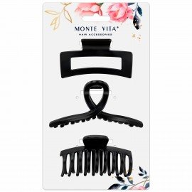 Крабы для волос НАБОР 3 шт, 8,5см/9см/11см, матовый, чёрный MONTE VITA 457032