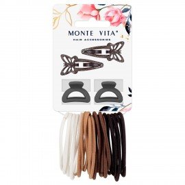Набор для волос 24шт: 2 заколки 5 см, 2 краба 2,5 см, 20 резинок, MONTE VITA 457035