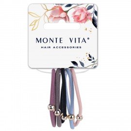 Резинки для волос НАБОР 5 шт, 0,3*14см, с бусинкой, чёрный, фиолетовый, бежевый MONTE VITA 457042
