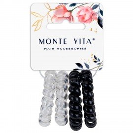 Резинки для волос НАБОР 4 шт, диаметр 5 см, пружинка, чёрный, прозрачный MONTE VITA 457056