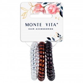 Резинки для волос НАБОР 3шт, диаметр 5см, пружинка, чёрный,серебристый, коричневый MONTE VITA 457057