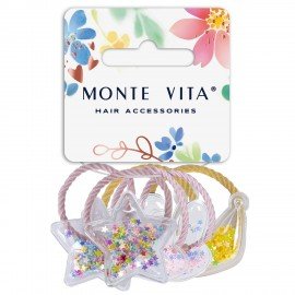 Резинки для волос НАБОР 6 шт, 0,3*14 см, с шармиками, разные цвета MONTE VITA 457068