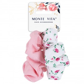 Резинки для волос НАБОР 2 шт, 4*20 см, скранч, розовый, белый MONTE VITA 457073