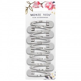 Заколки для волос НАБОР 10 шт, 5 см, клик-клак, глянцевый, серебристый MONTE VITA 457079