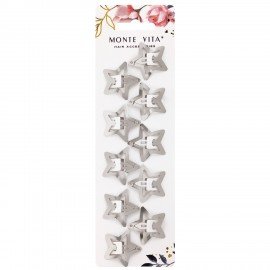 Заколки для волос НАБОР 10 шт, 3,5см, клик-клак, звездочки, глянцевый, серебристый MONTE VITA 457083