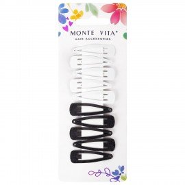 Заколки для волос НАБОР 10 шт, 4 см, клик-клак, глянцевый черный, перламутровый белый MONTE VITA 457085