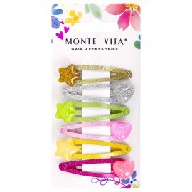 Заколки для волос НАБОР 6 шт, 5 см, клик-клак, с декорат. элементами, разные цвета MONTE VITA 457089