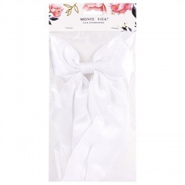 Заколка для волос баретте с бантом и широкими длинными хвостиками, белый, MONTE VITA