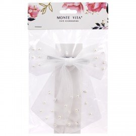 Заколка для волос 16х14 см, баретте с бантом и бусинами, белый MONTE VITA 457120
