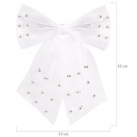 Заколка для волос 16х14 см, баретте с бантом и бусинами, белый MONTE VITA 457120