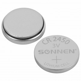Батарейка литиевая CR2450 КОМПЛЕКТ 5 шт., "таблетка, дисковая, кнопочная" SONNEN Lithium, в блистере, 457144
