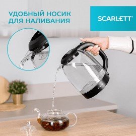 Чайник SCARLETT SC-EK27G11, 1,7 л, 2200 Вт, закрытый нагревательный элемент, стекло, черный