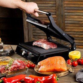 Электрогриль TIMBERK T-EG350M01, 2200 Вт, фиксированные панели, регулировка температуры, черный