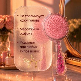 Расческа для волос массажная 20х8,5 см, с блестками прозрачный/розовый MONTE VITA, 457424