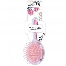 Расческа для волос массажная 20х8,5 см, с блестками прозрачный/розовый MONTE VITA, 457424
