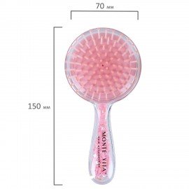 Расческа для волос массажная 20х8,5 см, с блестками прозрачный/розовый MONTE VITA, 457424