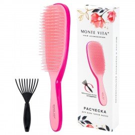 Расческа для волос массажная 23х6,5 см, розовая + щетка для чистки В ПОДАРОК, MONTE VITA, 457428