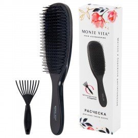 Расческа для волос массажная 23х6,5 см, чёрная + щетка для чистки В ПОДАРОК MONTE VITA, 457429