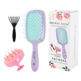 Расческа для волос массажная 20х8,5см, массажер и щетка для чистки В ПОДАРОК белая MONTE VITA, 457431