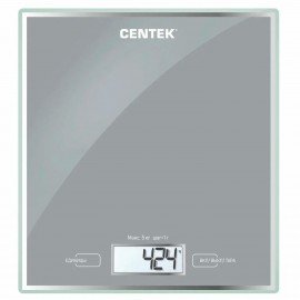 Весы кухонные CENTEK CT-2462 SILVER, электронный дисплей, max вес 5 кг, тарокомпенсация, стекло, CT-2462 Silver