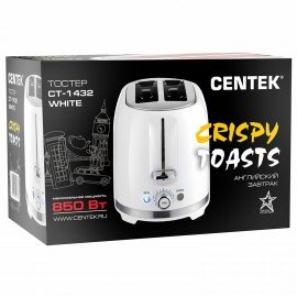 Тостер CENTEK CT-1432, 850 Вт, 2 тоста, 7 режимов, пластик, белый, CT-1432 WHITE