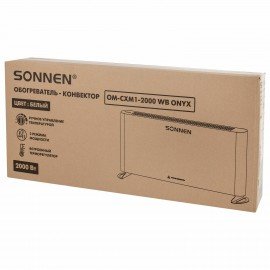 Обогреватель-конвектор SONNEN ONYX-2000.1, 2000 Вт, Х-образный нагревательный элемент, белый, сделано в России, 457630