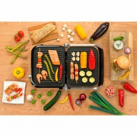 Электрогриль GORENJE GCG2100S, 2100 Вт, съемные панели, регулировка температуры, серебро/черный