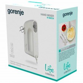 Миксер GORENJE M360CW, 300 Вт, 5 скоростей, 2 венчика, 2 крюка для теста, белый, 73334