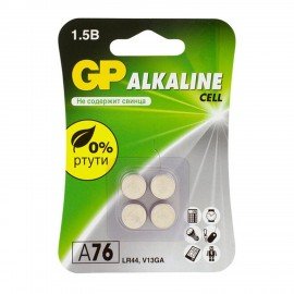 Батарейки КОМПЛЕКТ 4 шт., GP Alkaline, A76 (G13, LR44), алкалиновая, блистер, A76-С10, A76F-2CRU4