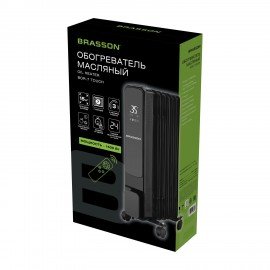 Обогреватель масляный BRASSON BOR-7 TOUCH, 1500 Вт, сенсорное управление, 7 секций, пульт ДУ, таймер, блокировка от детей, черный, 457777