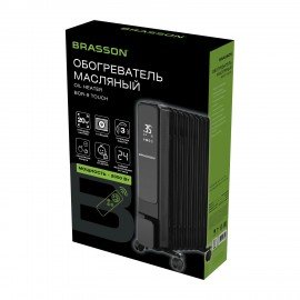 Обогреватель масляный BRASSON BOR-9 TOUCH, 2000 Вт, сенсорное управление, 9 секций, пульт ДУ, таймер, блокировка от детей, черный, 457778