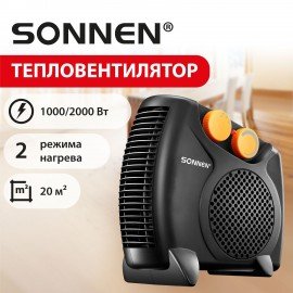 Тепловентилятор SONNEN FH06, механическое управление, 2000Вт, 2 режима обогрева, спиральный нагревательный элемент, черный/оранжевый, 457781