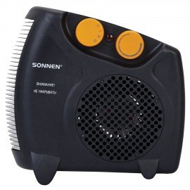 Тепловентилятор SONNEN FH06, механическое управление, 2000Вт, 2 режима обогрева, спиральный нагревательный элемент, черный/оранжевый, 457781