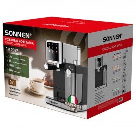 Кофеварка рожковая со встроенным капучинатором SONNEN CM-2032, 3 напитка, сенсорное управление, 19 бар, 1,2 л, 1350 Вт, 457881